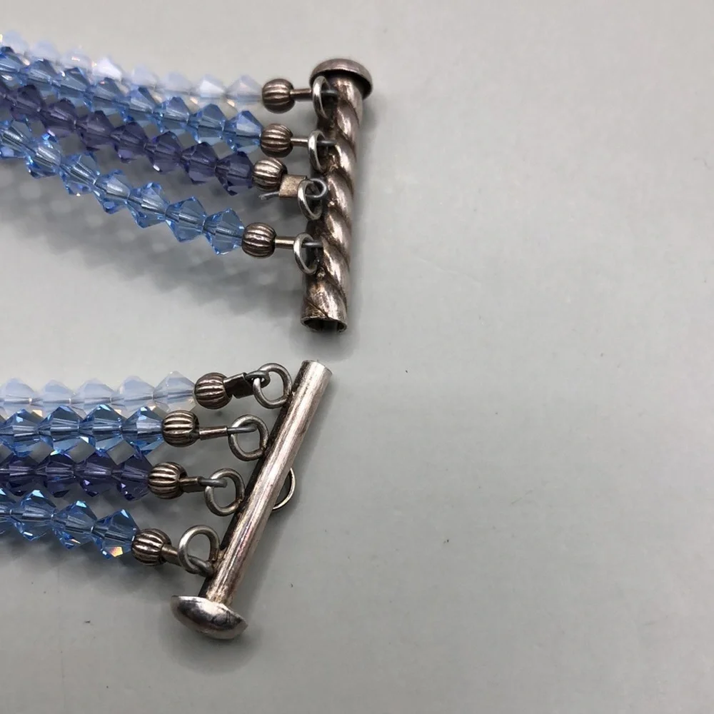 Dazzling shades of blue crystals 4 row bracelet sterling silver 925 dressy